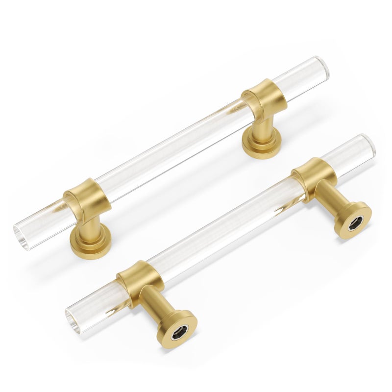 Peaha 10 Pack 3-1/2 Inch Acrylic Cabinet Pulls Gold Drawer Handles Brushed Brass Hardware Zinc Alloy for Dresser Cupboard Kitchen - Image 1